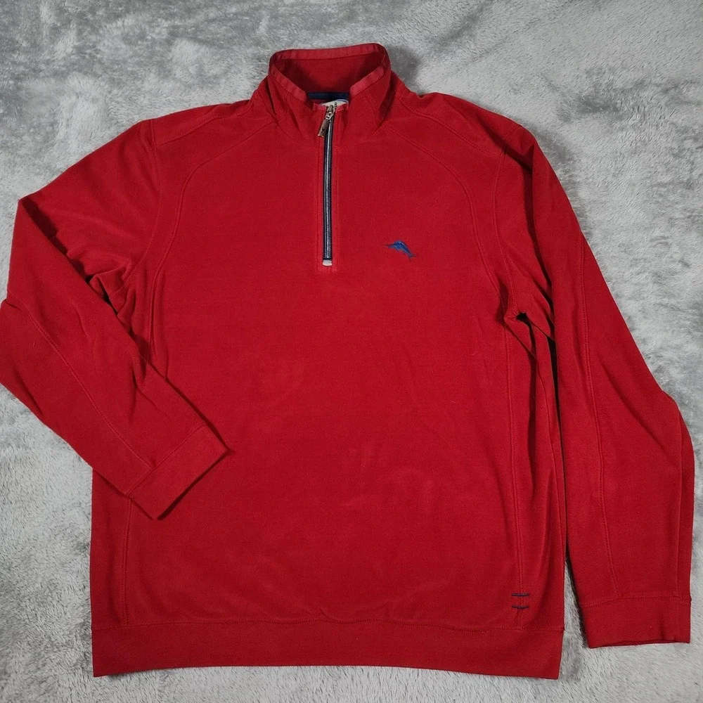 Tommy Bahama Sweater Mens Extra Large Red Paradise Tech Half Zip Stretch Marlin‎